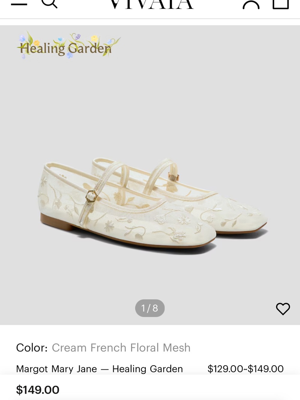 Vivaia - Margot Mary Jane Flats in Cream Floral Mesh